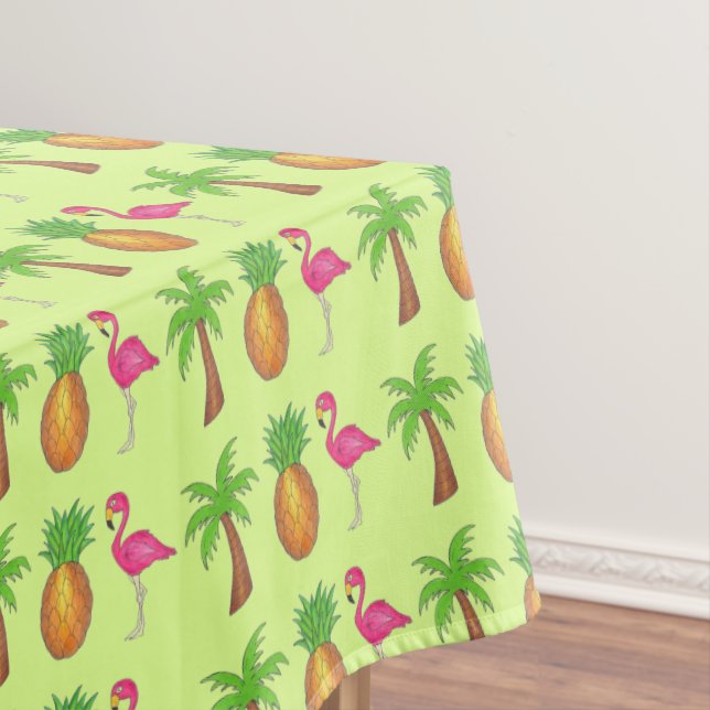 Ananas Rosa Flamingo Palm Tree Tropische Print Tischdecke (Beispiel)