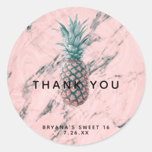 Ananas Rosa Marmor Swirl Modernes Gastgeschenk Runder Aufkleber