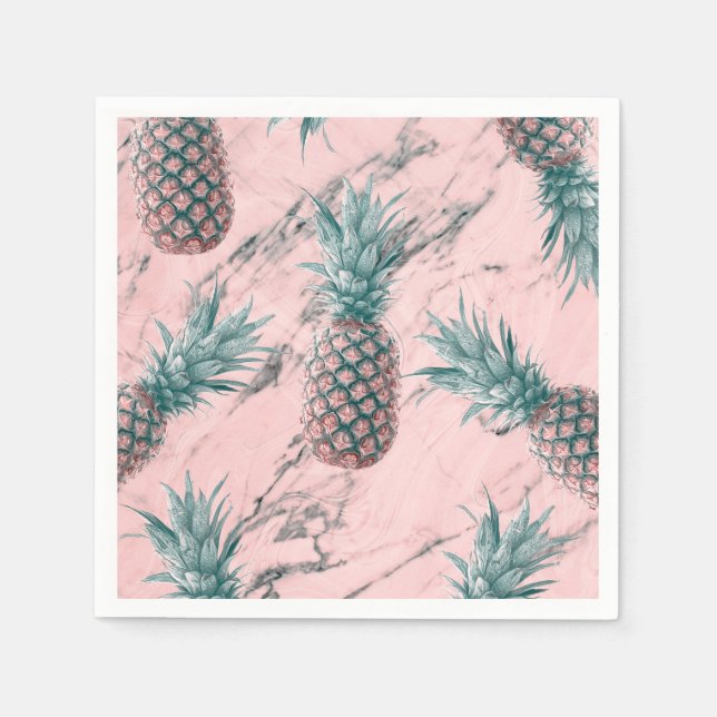 Ananas Rosa Marmor Swirl Modernes Party Serviette (Vorderseite)
