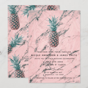 Ananas & Rosa Marmor-Swirls Moderne elegante Hochz Einladung