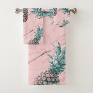Ananas & Rosa Marmor Wirbel Moderne Tropische Eleg Badhandtuch Set