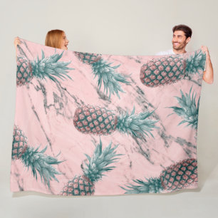 Ananas & Rosa Marmor Wirbel Moderne Tropische Eleg Fleecedecke