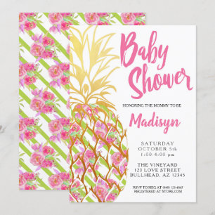 Ananas Rosa tropische Blume Girl Baby Dusche Einladung