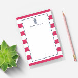 Ananas | Rosa und Navy Personalisiert Post-it Klebezettel<br><div class="desc">Das Design bietet eine Vintage Ananas-Illustration im marineblauen Stil,  kontrastierend fuchsienrosa gestreifter Schnitt,  und Ihren Namen,  Monogramm oder die Wahl der Personalisierung für einen eleganten,  sommerlichen und preppy-Look.</div>