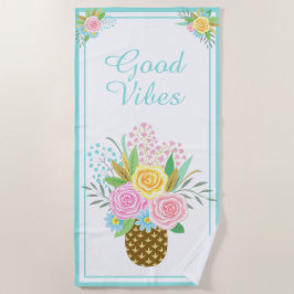 Ananas Rose Bouquet Good Vibes Pink Türkis Strandtuch