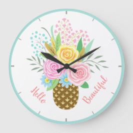 Ananas Rose Bouquet Hallo Schöne rosa Gelb Große Wanduhr
