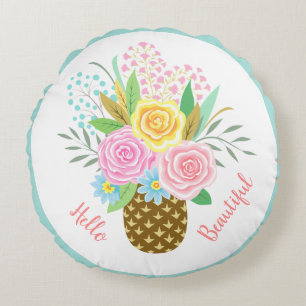 Ananas Rose Bouquet Hallo Schöne rosa Gelb Rundes Kissen