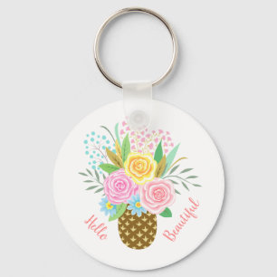 Ananas Rose Bouquet Hallo Schöne rosa Gelb Schlüsselanhänger
