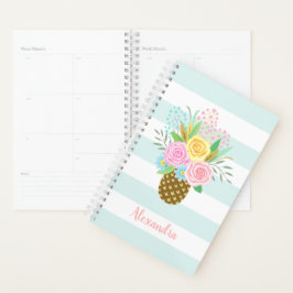 Ananas Rose Bouquet Pink Türkis Streifen Planer