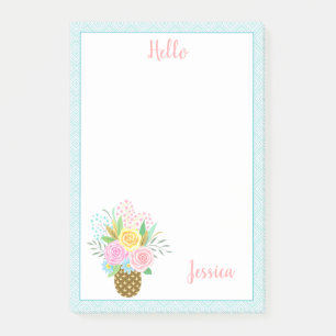 Ananas-Rose Bouquet Pink Yellow Blue 4x6 Post-it Klebezettel