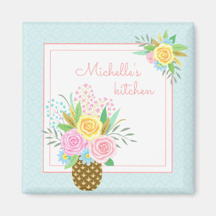 Ananas Rose Bouquet Pink Yellow Blue Magnet