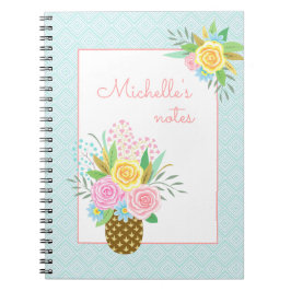 Ananas Rose Bouquet Pink Yellow Blue Notizblock