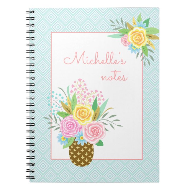 Ananas Rose Bouquet Pink Yellow Blue Notizblock (Vorderseite)