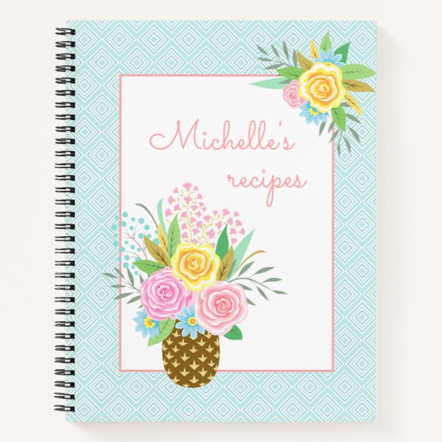 Ananas Rose Bouquet Pink Yellow Notizbuch (Vorderseite)