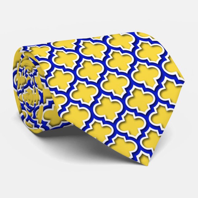 Ananas Royal Blue Whisky marokkanischer Quatrefoli Krawatte (Gerollt)
