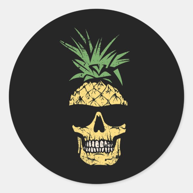 Ananas-Schädel in Sonnenbrille Funny Tropi Runder Aufkleber (Vorderseite)