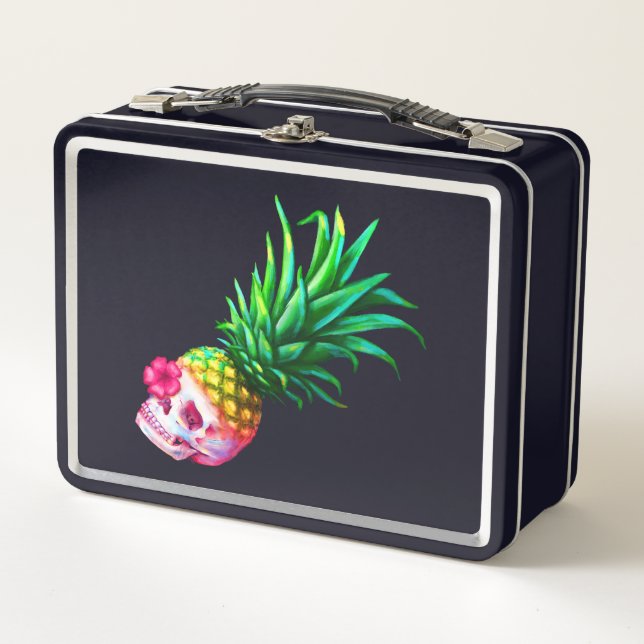 Ananas-Schädel Metall Brotdose (Vorderseite)