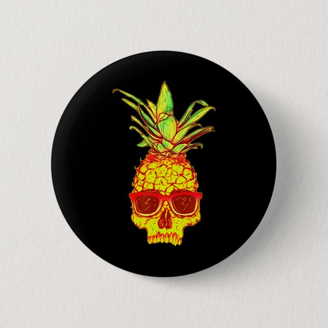 Ananas-Schädel mit Ananas Retro Tropical Aesthe Button (Vorderseite)