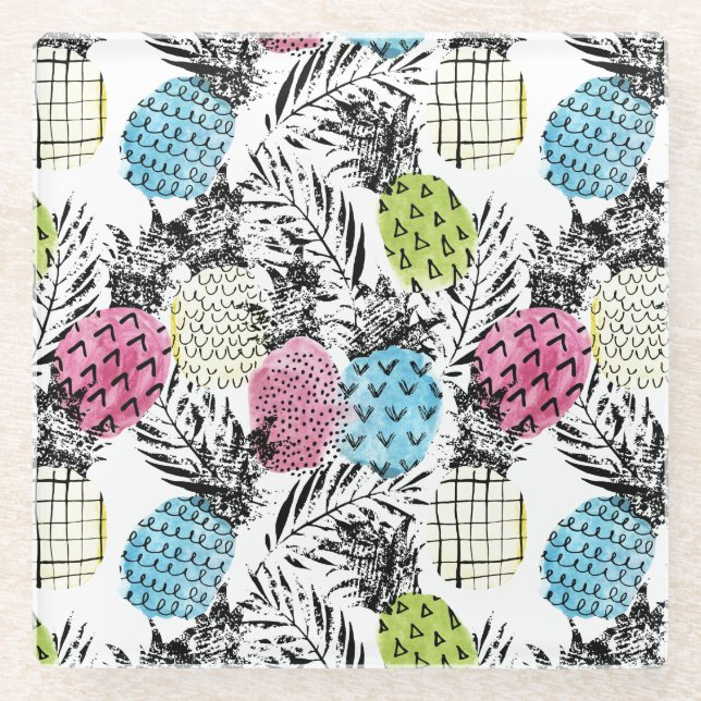 Ananas-Schmutz-Palmen Glasuntersetzer (Vorderseite)