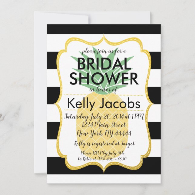 Ananas Schwarz-Weiß-Brautdusche Einladung (Vorderseite)