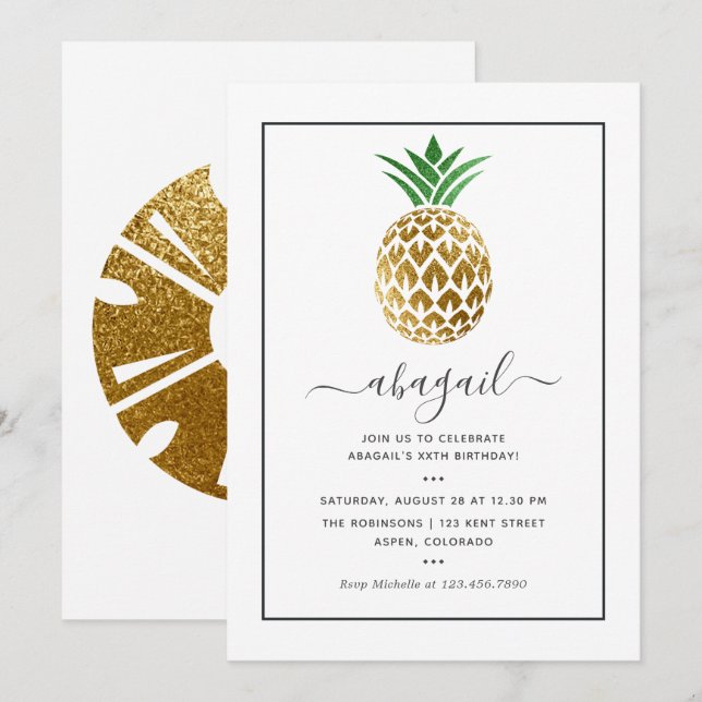 Ananas Sommer Geburtstag Einladung (Vorne/Hinten)