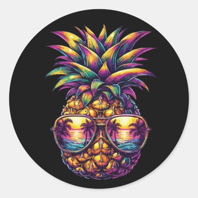Ananas Sonnenbrille Aloha Beaches Hawaii Runder Aufkleber (Vorderseite)