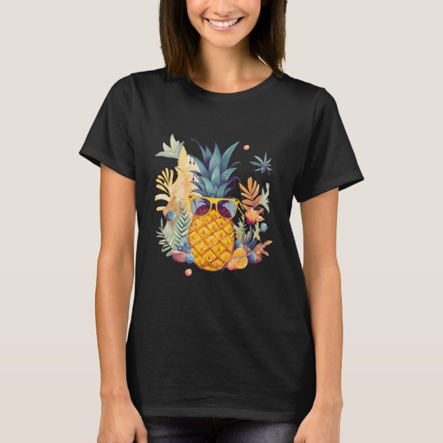 Ananas Sonnenbrille Beach Hawaiian Vacation Flowe T-Shirt (Vorderseite)