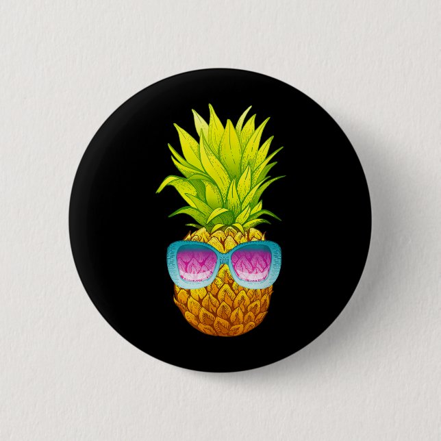 Ananas Sonnenbrille Strand Lustiger Sommer Button (Vorderseite)