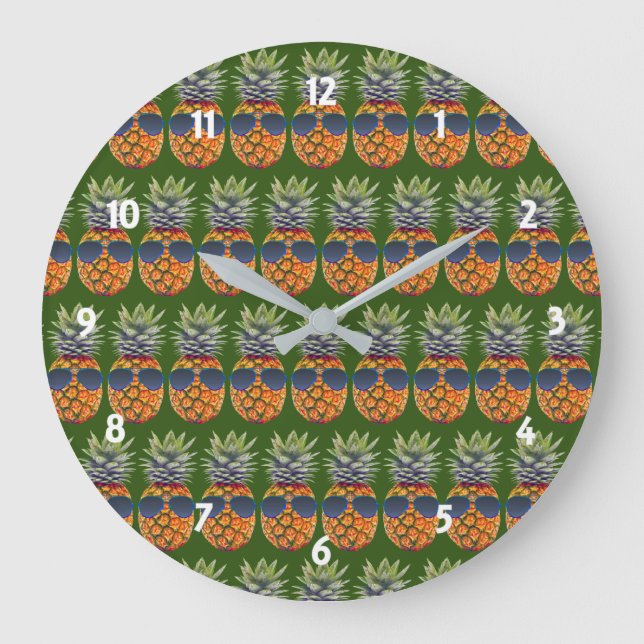 Ananas, Sonnenbrillen tragen Muster-Feinschmecker, Große Wanduhr (Vorderseite)