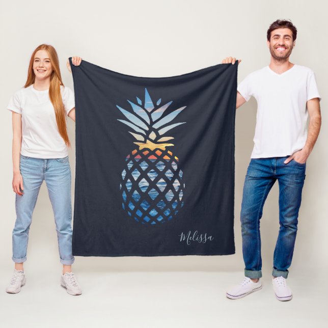 Ananas Sonnenuntergang Seaview Elegant Grafik Fleecedecke (Beispiel)