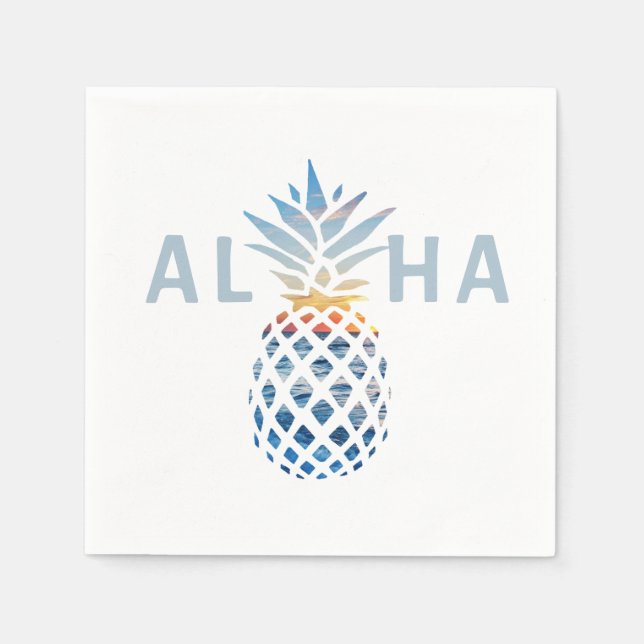 Ananas Sonnenuntergang und Blaue Ozeanwellen Serviette (Vorderseite)