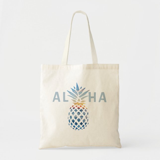 Ananas Sonnenuntergang und Blauer Ozean Waves Aloh Tragetasche (Vorne)