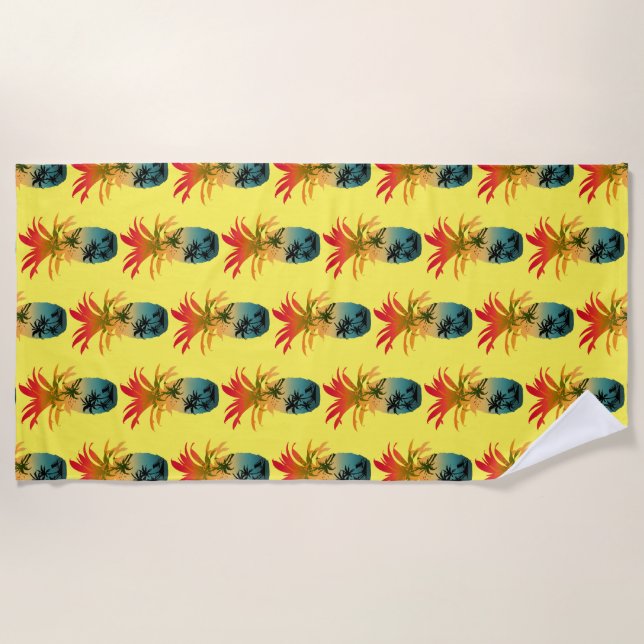 Ananas-Sonnenuntergangsmuster Strandtuch (Vorderseite)