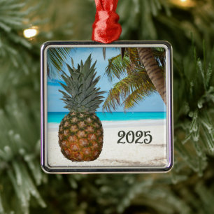 Ananas, Strand, Palmen, Ozean, Ornament Aus Metall
