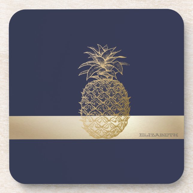 Ananas, Streifen - Personalisiert Getränkeuntersetzer (Vorderseite)
