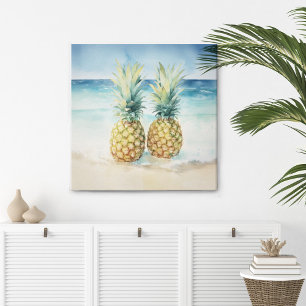 Ananas sur la toile d'aquarelle de plage Imprimer