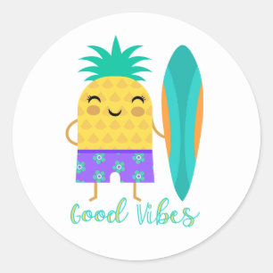 Ananas Surfbrett Surfen Sommer Gute Vibes Runder Aufkleber