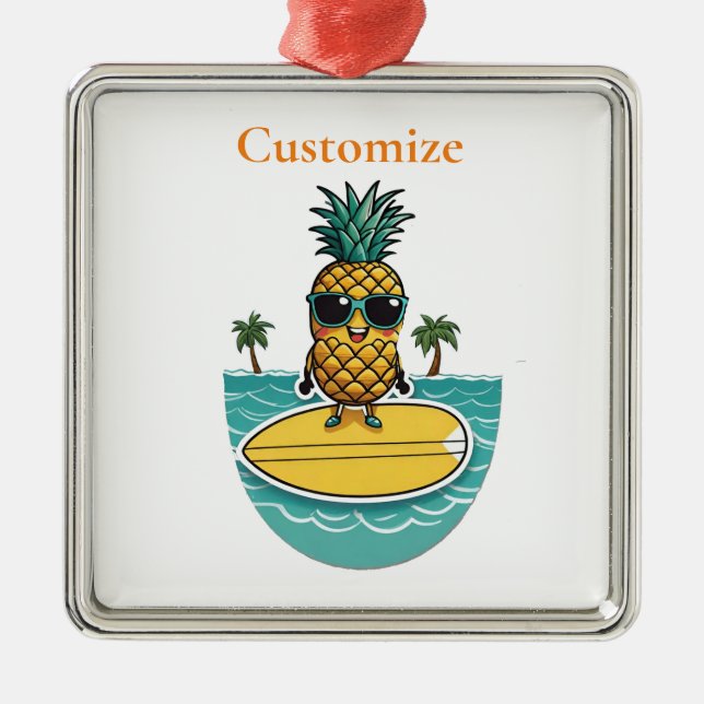 Ananas-Surfer fährt eine Welle Thunder_Cove Ornament Aus Metall (Vorne)