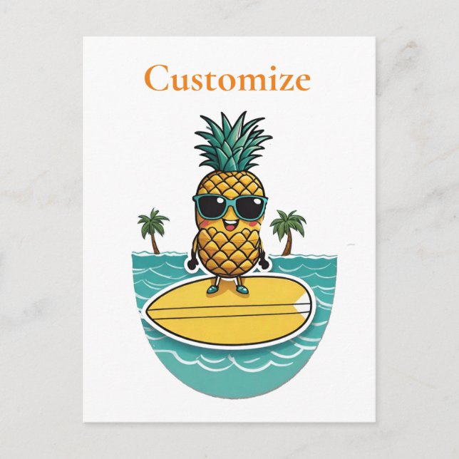 Ananas-Surfer fährt eine Welle Thunder_Cove Postkarte (Vorderseite)