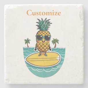 Ananas-Surfer fährt eine Welle Thunder_Cove Steinuntersetzer
