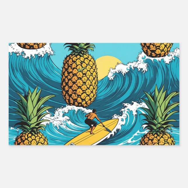 Ananas Surfer: Sommer tropisches Abenteuer Rechteckiger Aufkleber (Vorderseite)