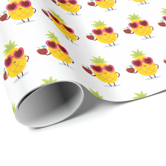 Ananas Tiki Luau Papier cadeau Papier Tropical (Coin rond)