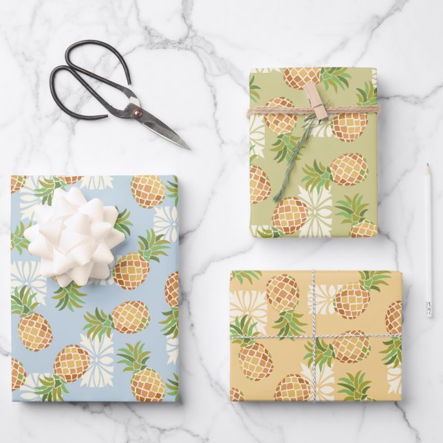 Ananas-Toss in Orange, Blue und Green Geschenkpapier Set (Vorderseite)