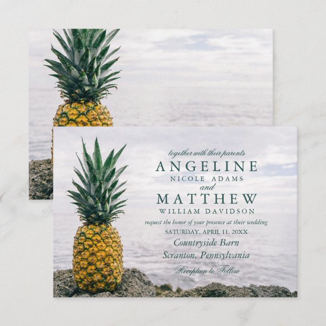 Ananas Tropical Beach Hochzeit in Urlaubsort Card Einladung (Vorne/Hinten)
