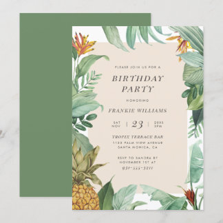 Ananas & Tropical Blätter Moderne Geburtstagsparty Einladung