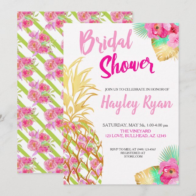 Ananas Tropical Botanical Bridal Luau Einladung (Vorne/Hinten)