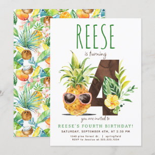 Ananas tropical Invitation quatrième anniversaire