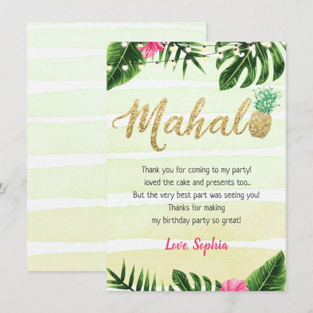 Ananas tropical Mahalo Carte de remerciements (Devant / Derrière)