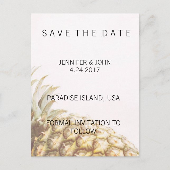 Ananas Tropical Save the Date Cards Ankündigungspostkarte (Vorderseite)