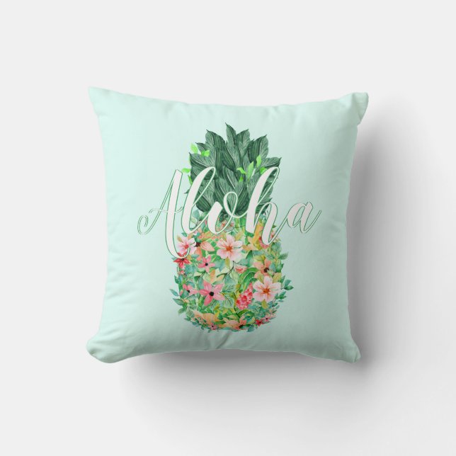 Ananas Tropische Aquarellfarben Blume Aloha Kissen (Vorderseite)